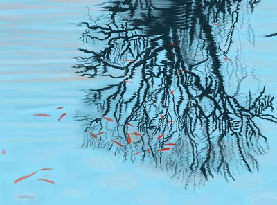 Koi en boomtakken (digitale kunst) door Evan Sklar