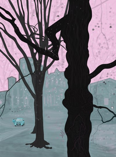 Oude boom, oud huis en auto, Brooklyn (digitale kunst) door Evan Sklar