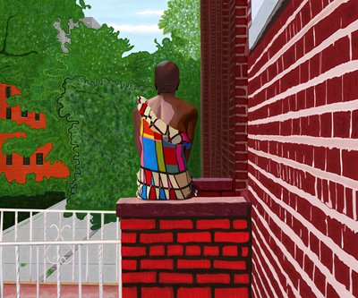Vrouw zittend in Crown Heights, zomer (digitale kunst) door Evan Sklar