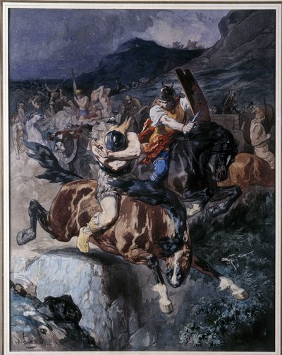 Gevecht van Frankische ruiters door Evariste Vital Luminais