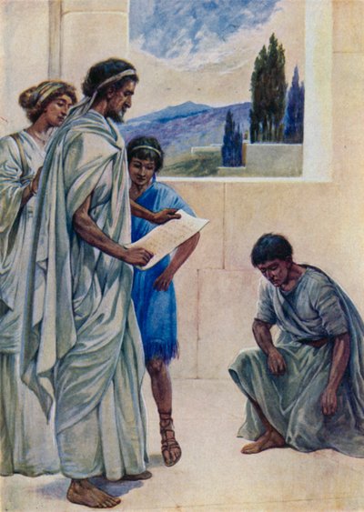Onesimus die wegliep van zijn meester (kleur litho) door Evelyn Stuart Hardy