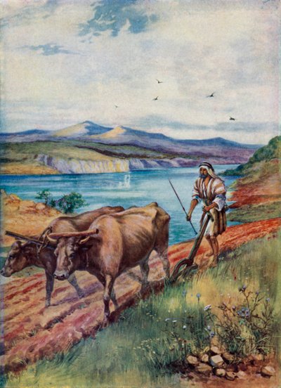 Ploegen in het land van Jezus (kleur litho) door Evelyn Stuart Hardy