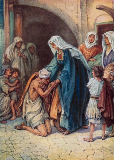 De geschenken van Dorcas (kleur litho) door Evelyn Stuart Hardy