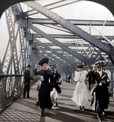 De promenade, Williamsburg Bridge, New York, VS door Excelsior Stereoscopic Tours