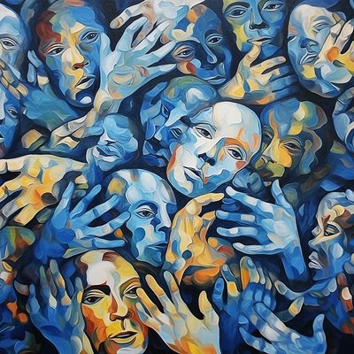 Een menigte gezichten op canvas door F. Abderrahim