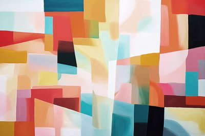 Abstract geometrisch schilderij voor hal decoratie in warme kleuren door F. Abderrahim