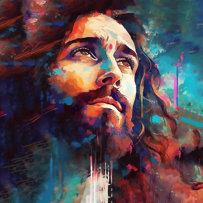 Abstract gezicht van een knappe Jezus Christus schilderij, Muurkunst | Canvasafdrukken door F. Abderrahim