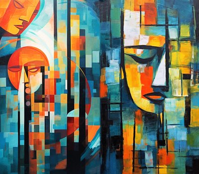 Abstract figuratief kleurrijk schilderij, printbare digitale kunst door F. Abderrahim