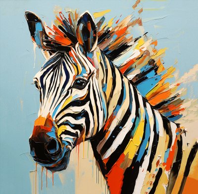 Abstract savanne dier zebra portret, volledig kleur schilderij, muurkunst | Canvas afdrukken door F. Abderrahim