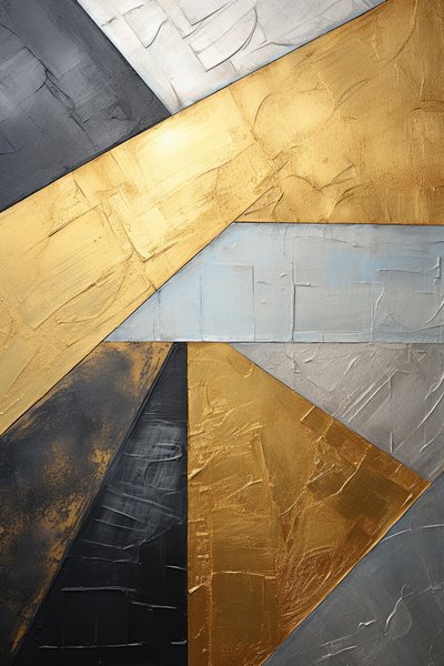 Abstract zilver en goud schilderij, verticale canvas door F. Abderrahim