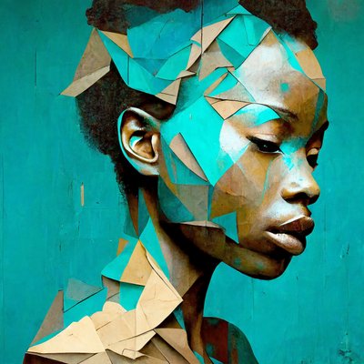 Afrikaans meisjesportret, driehoekseffect schilderij, canvasafdruk op aanvraag door F. Abderrahim