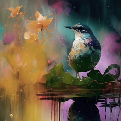 Mooie vogel schilderij in Claude Monet stijl door F. Abderrahim