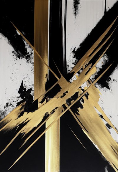 Hedendaagse goud zwarte schilderij door F. Abderrahim