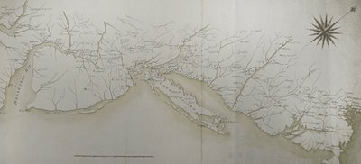 Algemene kaart van de kampen en marsen van het leger in Amerika op bevel van Rochambeau, detail van de rechterkant, uit 
