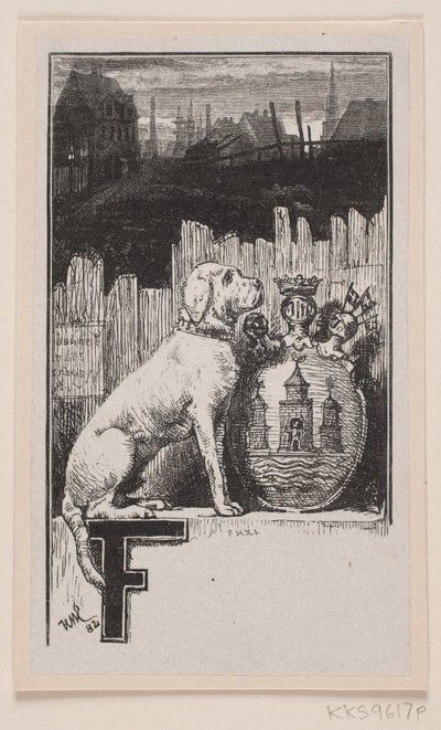 Initiaalvignet."F" met een hond en het wapen van Kopenhagen door F. Hendriksen