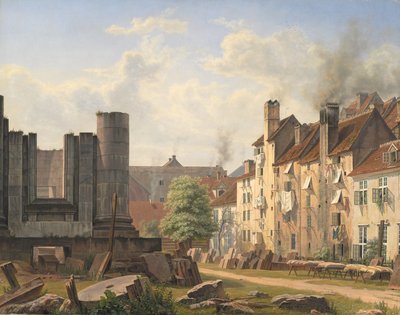 Uitzicht op het Marmeren Plein met de ruïnes van de onvoltooide Frederikskerk door F. Sødring