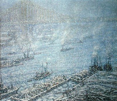 East River, New York, Winter door F. Usher de Voll