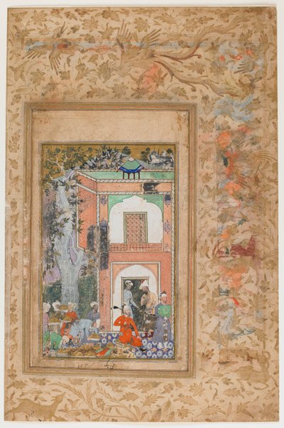 Babur Vermaakt in het Paleis van Sultan Ibrahim Lodi uit een Baburnama door Farrukh Beg