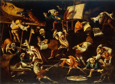 Denkbeeldige Dieren en Dwergen die Vechten, Drinken en Feesten door Faustino Bocchi or Boccasi