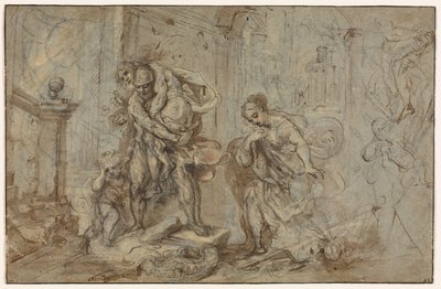 Aeneas Redt Anchises bij de Val van Troje door Federico Barocci