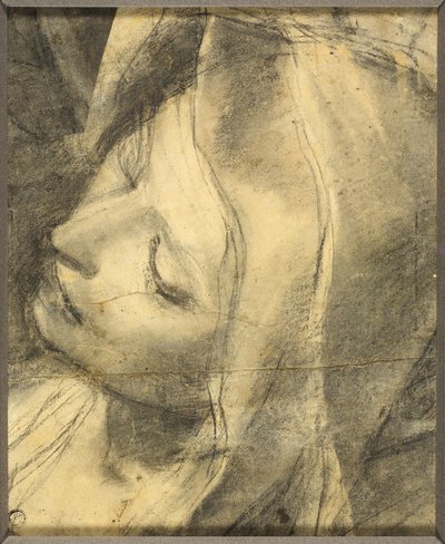 Hoofd van de Zwijmelende Maagd: Studie voor de Depositie (recot) Kolomvoet (verso) door Federico Barocci