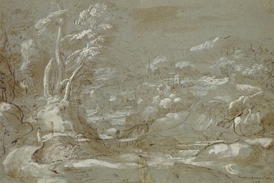 Landschap door Federico Fiori Barocci or Baroccio