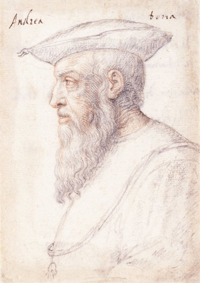 Portret van Andrea Doria in profiel naar links, dragend de orde van het Gulden Vlies door Federico Zuccaro