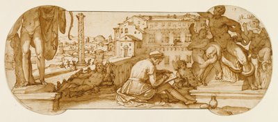 Taddeo in de Belvedere Hof in het Vaticaan, Tekent de Laocoön door Federico Zuccaro