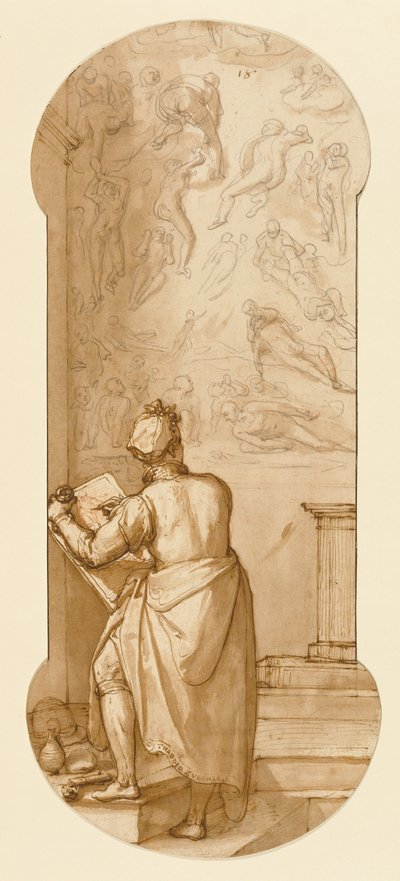 Taddeo in de Sixtijnse Kapel tekent Michelangelo