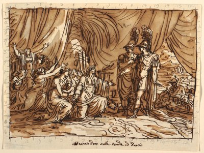 Plafondontwerp, Alexander en de familie van Darius, de clementie van Alexander, Sala di Alessandro, Palazzo Naldi, Faenza door Felice Giani