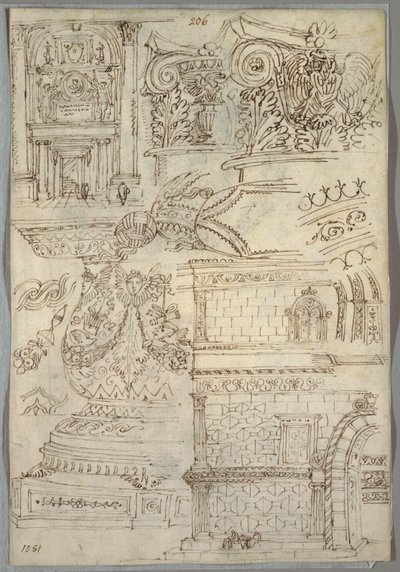 Decoratieve Studie; Verso: Anatomische Studie door Felice Giani