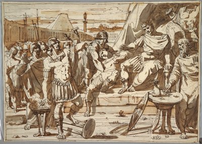 Tekening, Caius Mucius Scaevola en Porsena, 1800-1820 door Felice Giani