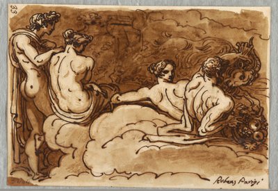 Vier Figuren met een Geit, op Wolken, Studie na Rubens door Felice Giani