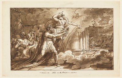 Iris moedigt Priamus aan om het lichaam van Hector van Achilles te smeken door Felice Giani
