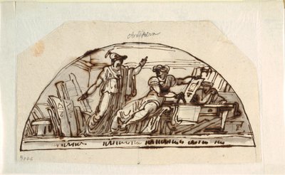 Lunet met Allegorie van Architectuur door Felice Giani