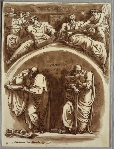 Lunet met Heiligen Petrus en Paulus, Mattheüs en de Profeet Jesaja, Studie naar Sebastiano del Piombo door Felice Giani