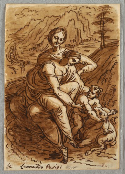 Madonna en kind met St. Anna en lam, naar Leonardo door Felice Giani