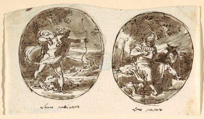 Man de Jager, Man de Herder, Ontwerp voor gewelfd plafond, Sala dei Legislatori, Palazzo Conti-Sinibaldi, Faenza door Felice Giani