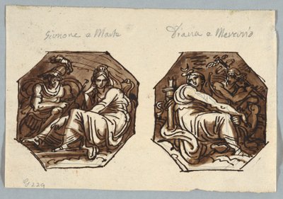 Mars en Juno; Mercurius en Diana in Diagonale Compositie door Felice Giani