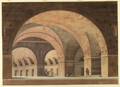 Toneelontwerp, gevangenisinterieur door Felice Giani