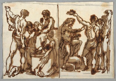 Het Oordeel van Salomo; Het Villen van Marsyas door Felice Giani