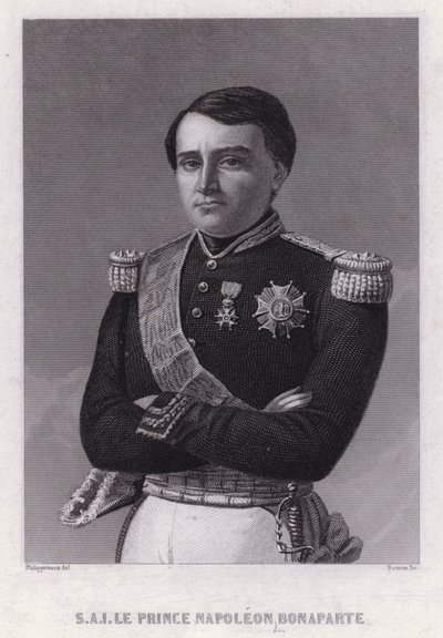 Prins Napoleon Bonaparte, zoon van Jerome, koning van Westfalen, jongste broer van keizer Napoleon I (gravure) door Felix (after) Philippoteaux