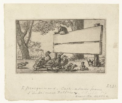 Adreskaart met Eenden bij een Houten Hek voor de Drukker Delâtre door Felix Bracquemond