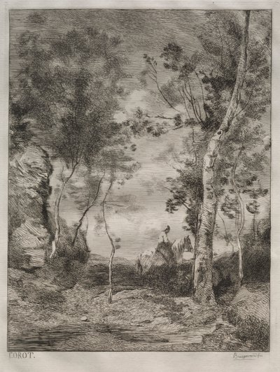 Landschap, of Het Witte Paard, naar Corot door Felix Bracquemond