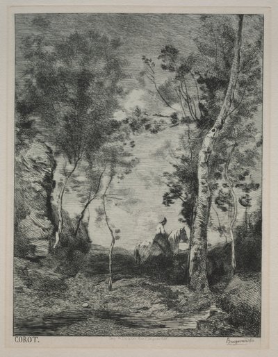 Landschap, of Het witte paard, naar Corot door Felix Bracquemond