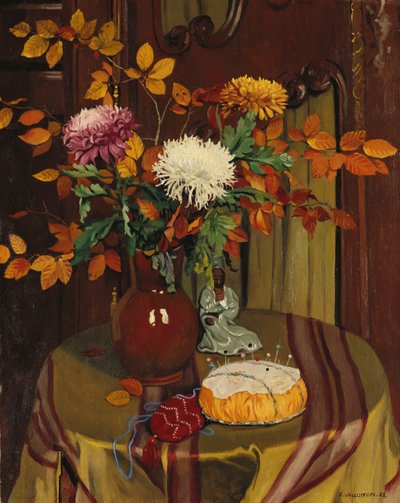 Chrysanten en Herfstblad door Felix Edouard Vallotton