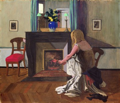 Interieur met vrouw in hemd door Felix Edouard Vallotton