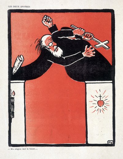 Scheiding van Kerk en Staat: Republikein en aanhanger van de Kerk vechten - door Vallotton, in 