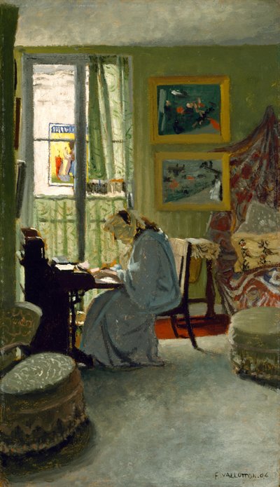 Vrouw die schrijft in een interieur door Felix Edouard Vallotton