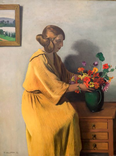 Vrouw met een bos bloemen door Felix Edouard Vallotton